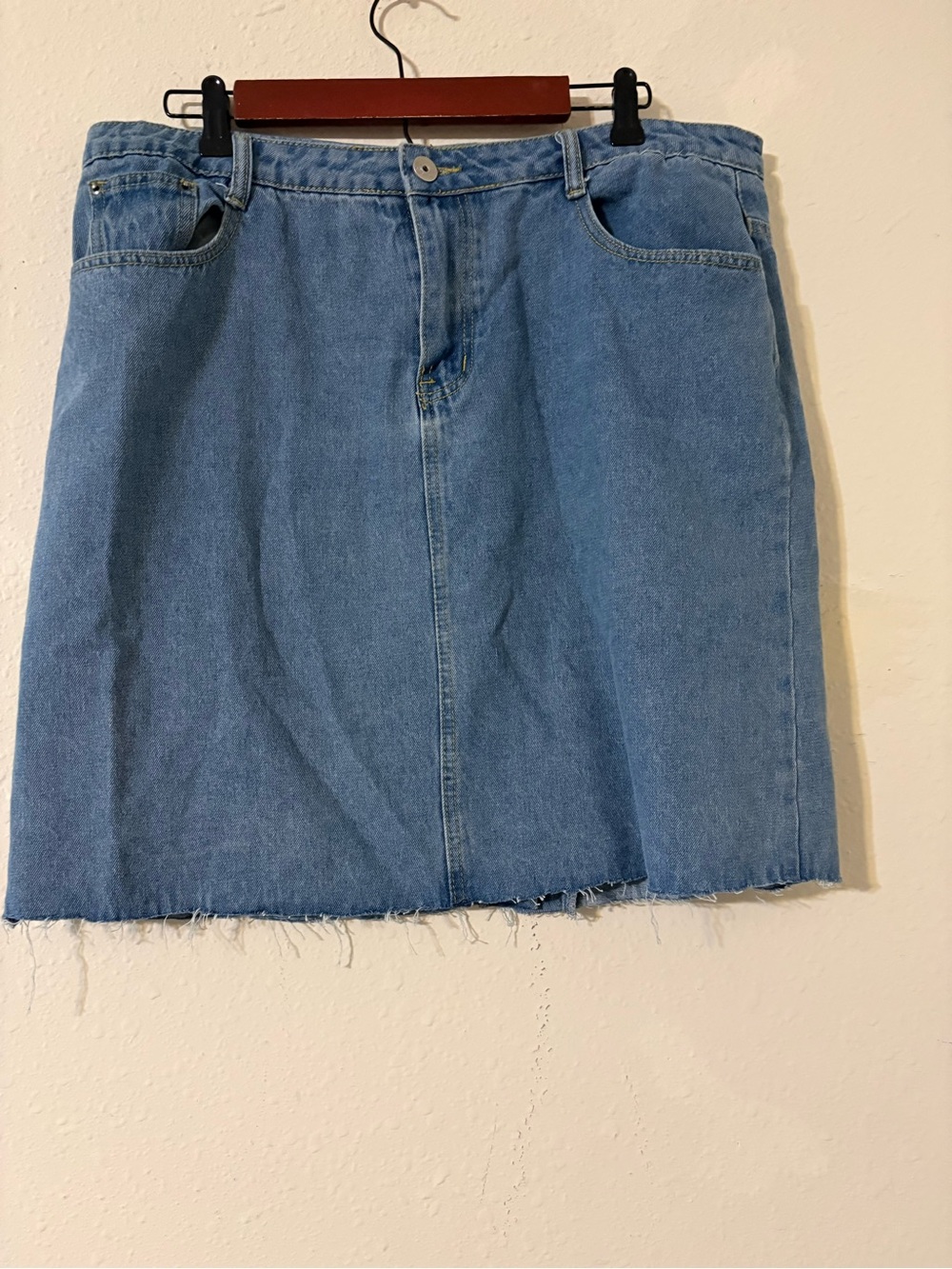 Light Blue Denim Mini Skirt - Casual Raw-Hem